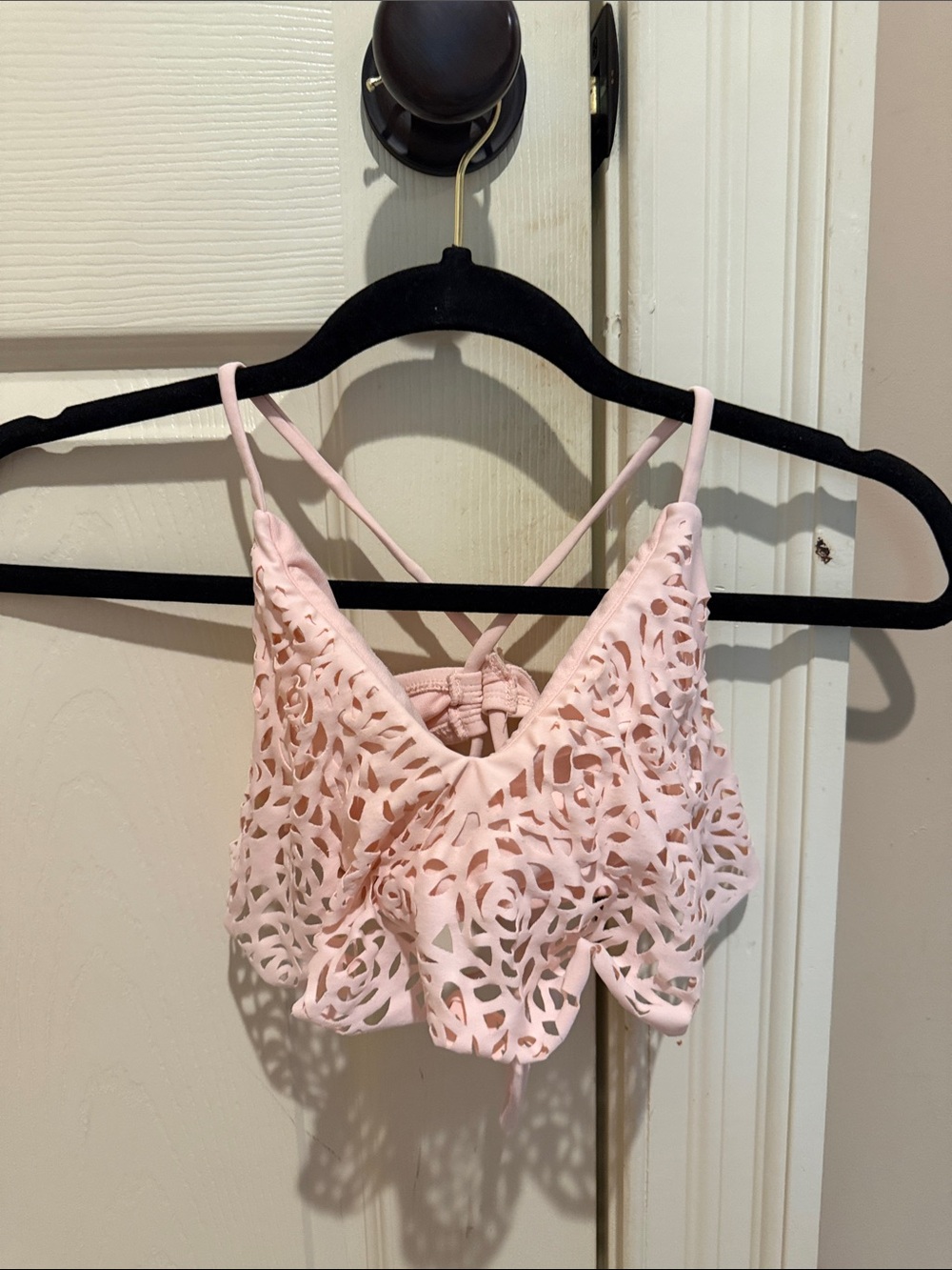 Light Pink Laser-Cut Crop Tank Top